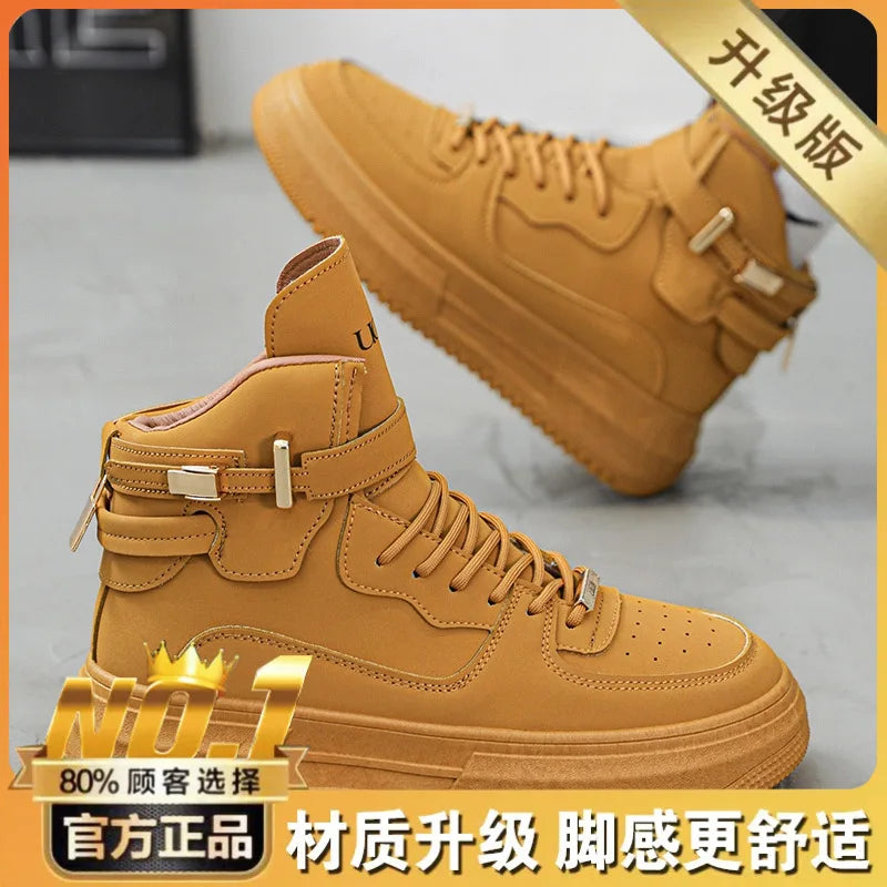 Luxury men's high-top lightweight sneakers by Corporación Turística in white, perfect for stylish fall fashion.