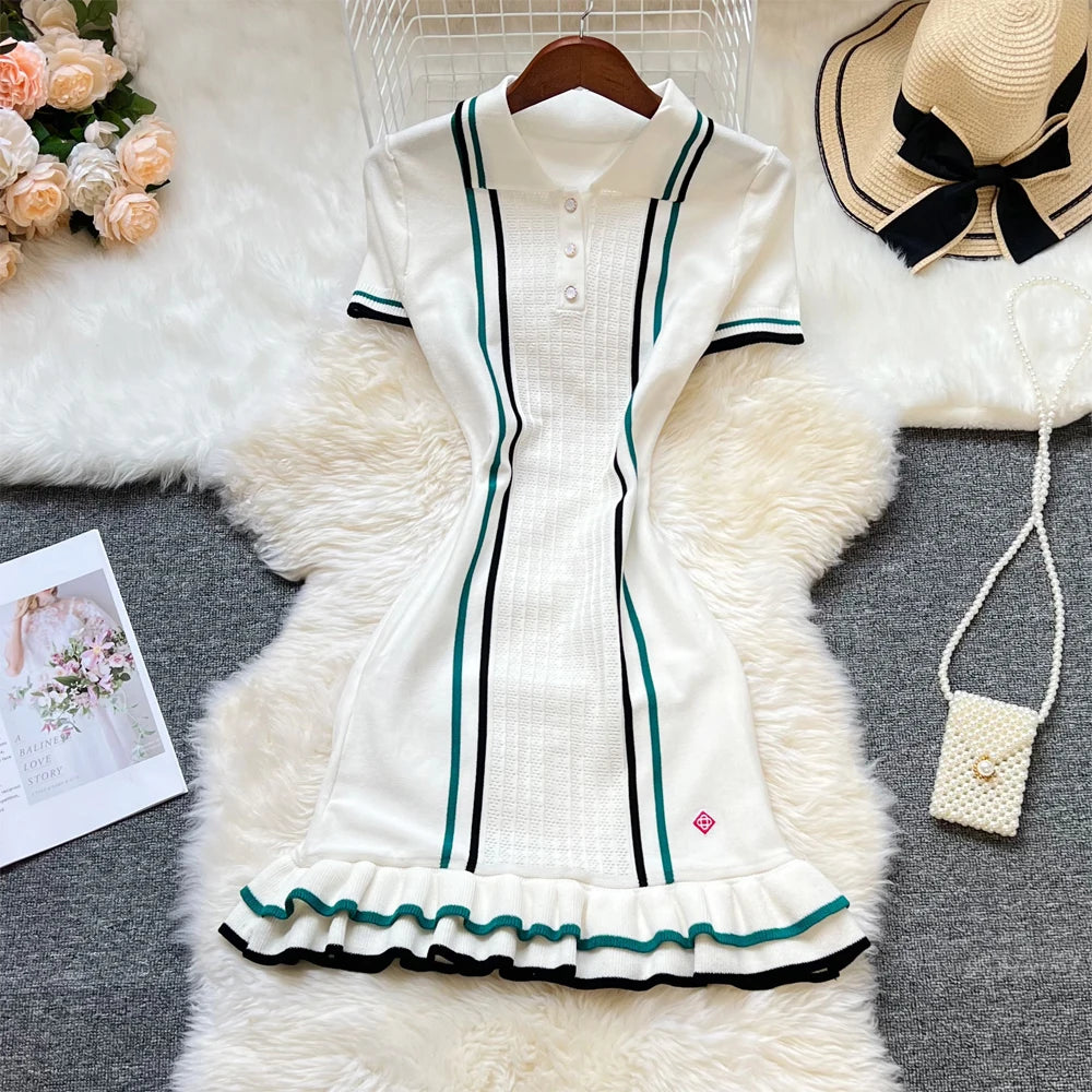 White YuooMuoo mini knit dress for women, featuring a trendy fitted style and short sleeves, perfect for casual or chic looks.
