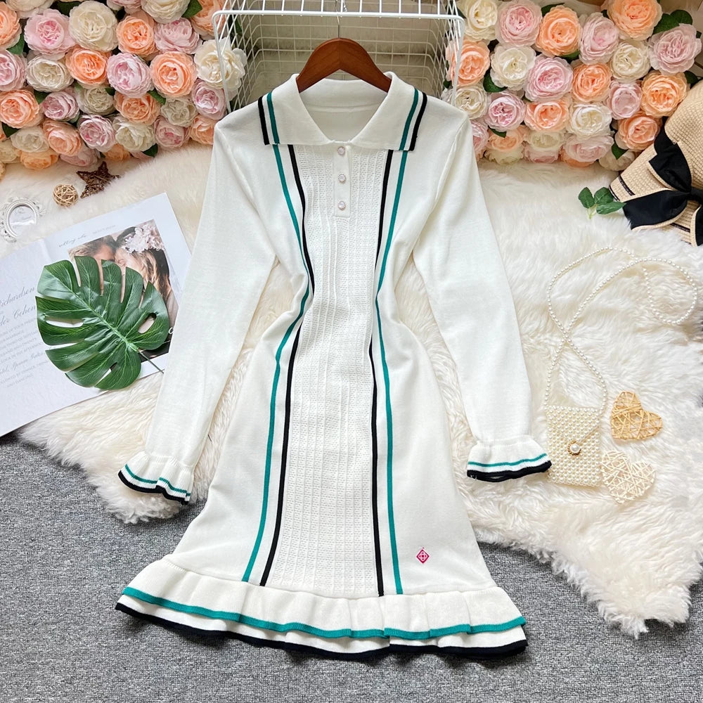 White YuooMuoo mini women's knitted dress, stylish and fitted, shown on a mannequin, perfect for casual or trendy looks.