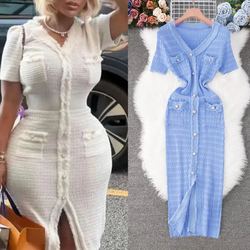 White YuooMuoo 2026 long knitted dress from Corporación Turística, featuring a flowy design and comfortable fit.