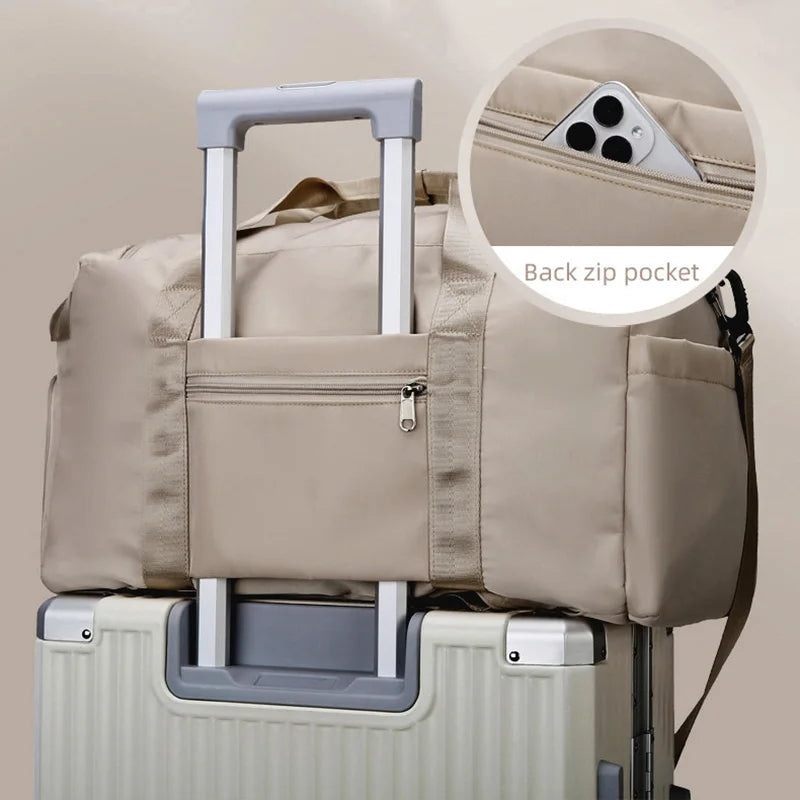 Blue women's travel bag and multifunctional travel backpack by Corporación Turística, showing the spacious design and comfortable straps.