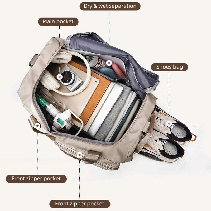 Blue travel bag for women, multifunctional travel backpack by Corporación Turística, designed for versatile travel needs.