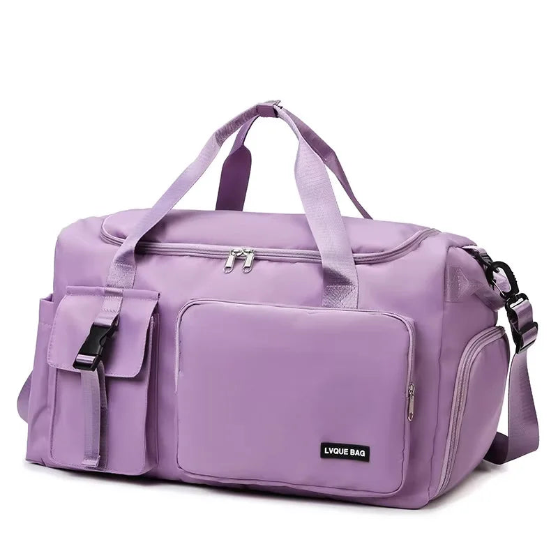 Blue women's travel bag and multifunctional travel mochila by Corporación Turística, featuring multiple compartments and adjustable straps.