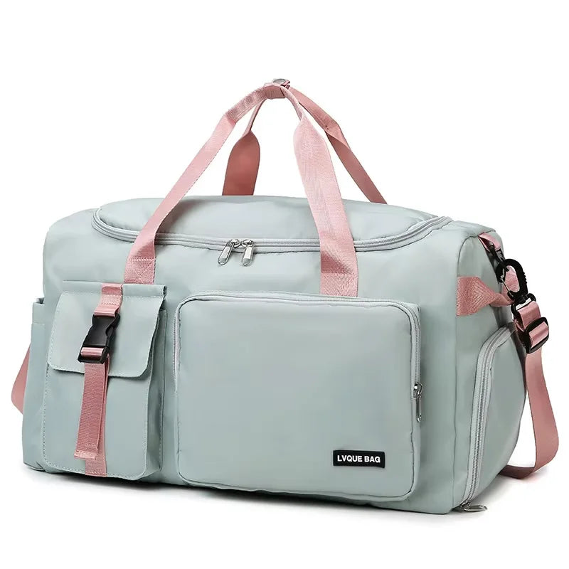 Blue travel bag for women, multifunctional travel backpack by Corporación Turística, showing its spacious design and sturdy straps.