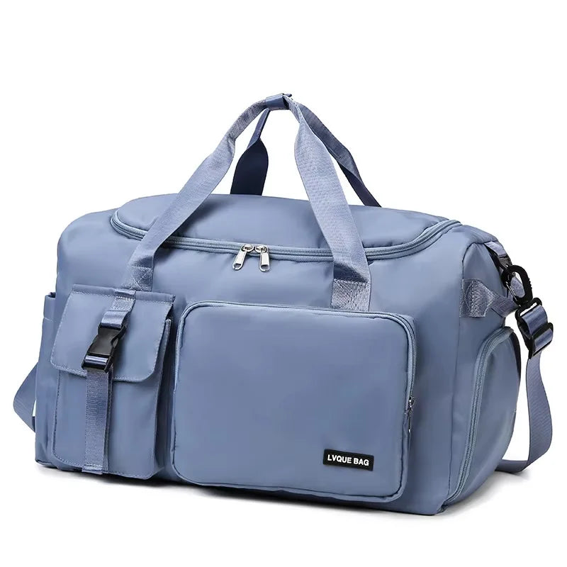 Blue travel bag for women, multifunctional travel backpack by Corporación Turística, spacious and stylish for trips and adventures.