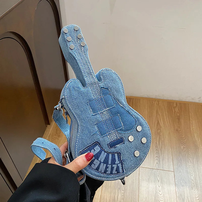 Blue denim crossbody bag for women, shoulder style, from Corporación Turística, featuring a casual and versatile design.