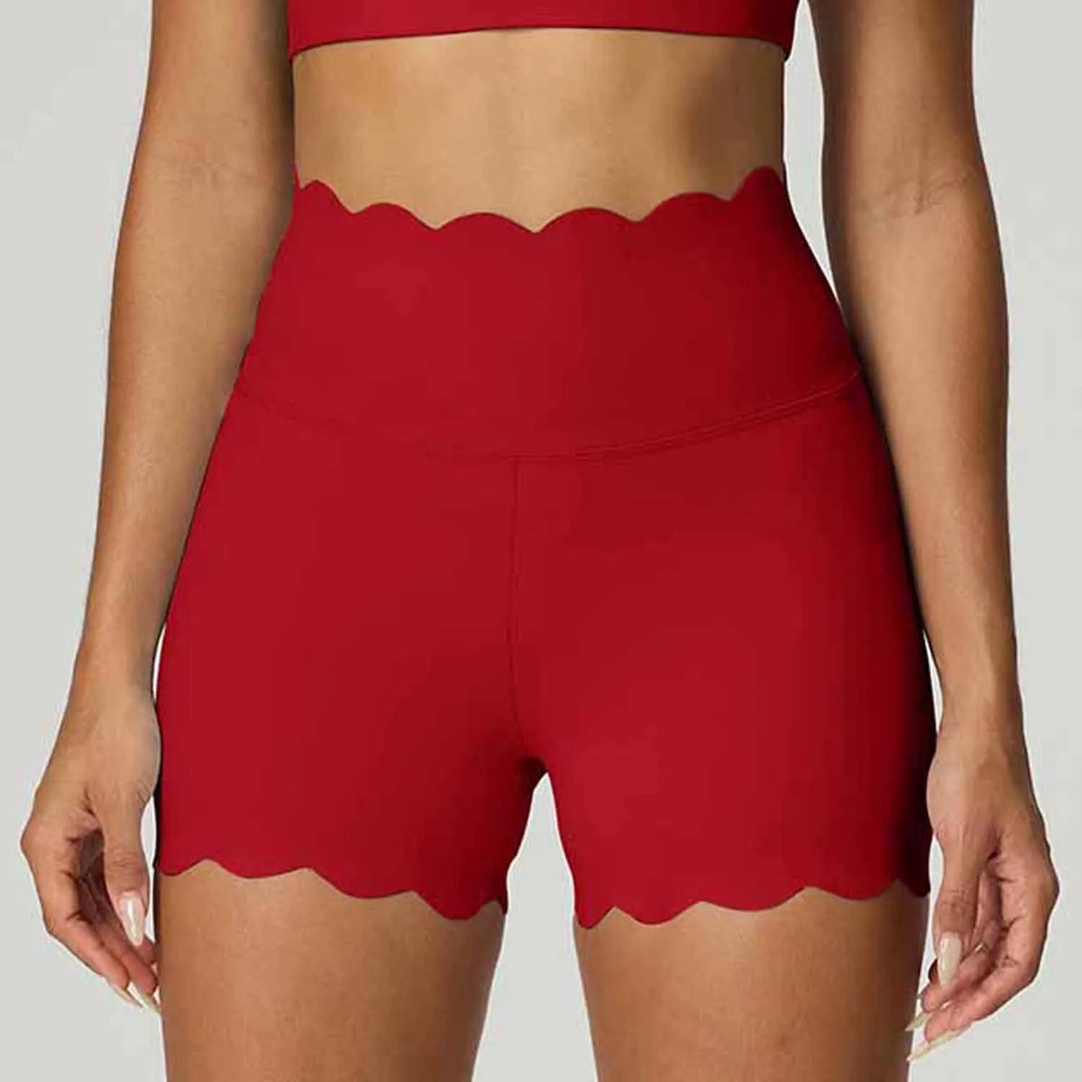 Blue high-waisted yoga shorts for women by Corporación Turística, featuring tummy control and stretch fabric.