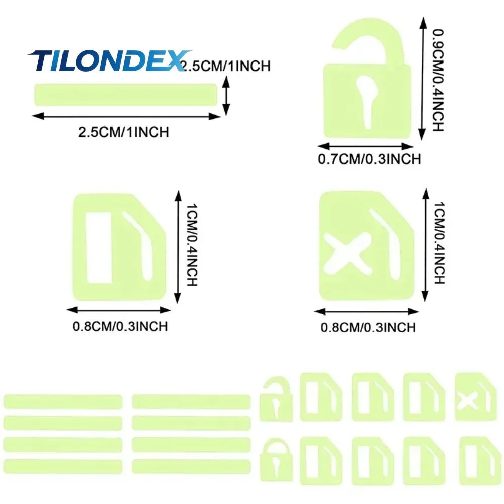Blue TILONDEX 18-piece luminous sticker set for buttons, designed for vehicle switches, by Corporación Turística.