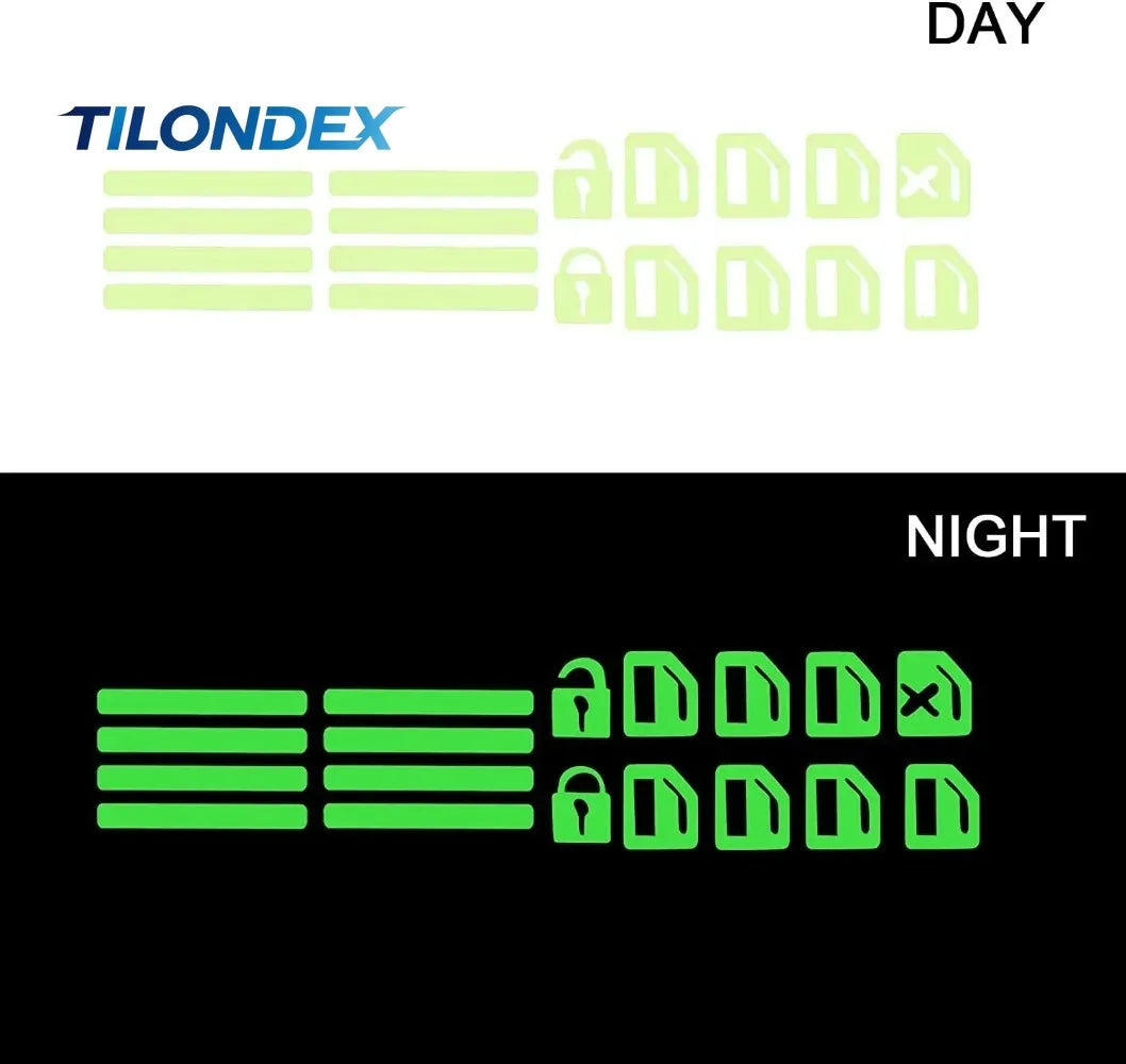 Blue TILONDex 18-piece luminous button stickers by Corporación Turística, shown on white background.