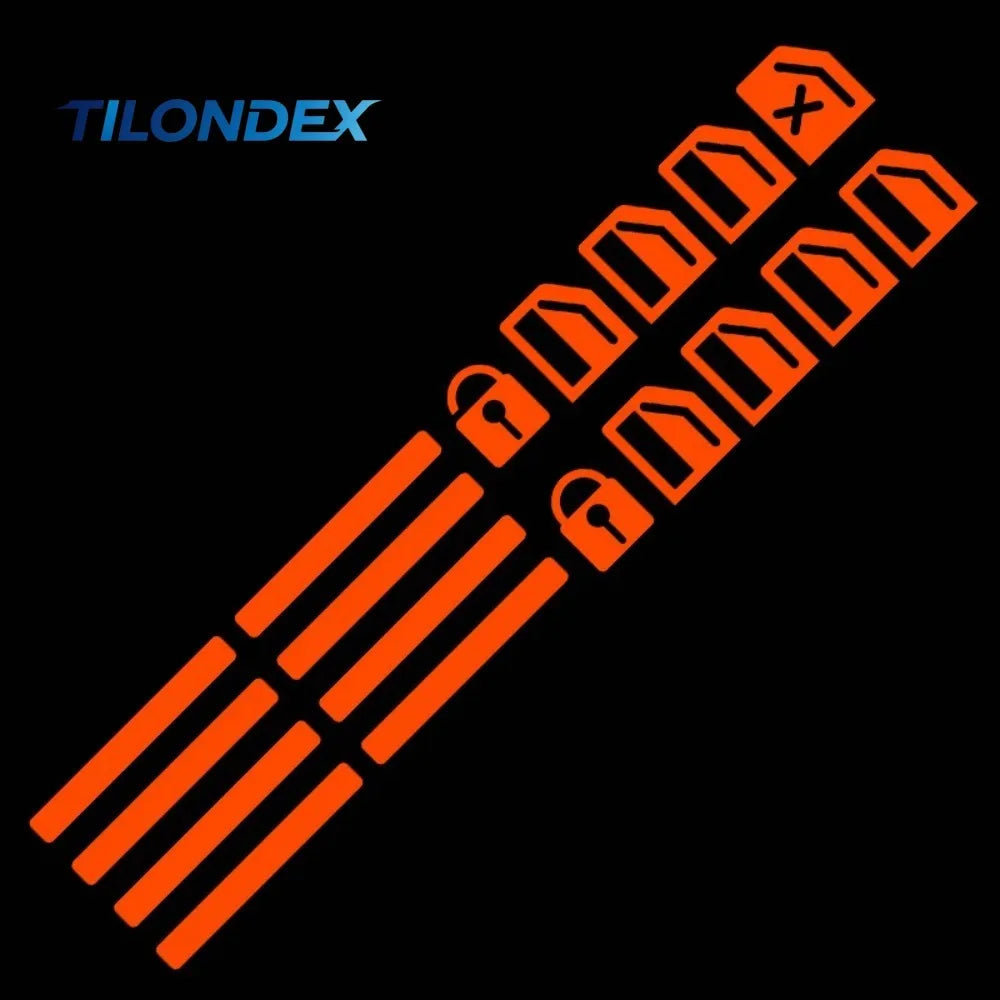 Blue TILONDEX 18-piece luminous button stickers from Corporación Turística, designed for vehicle dashboard and control buttons.