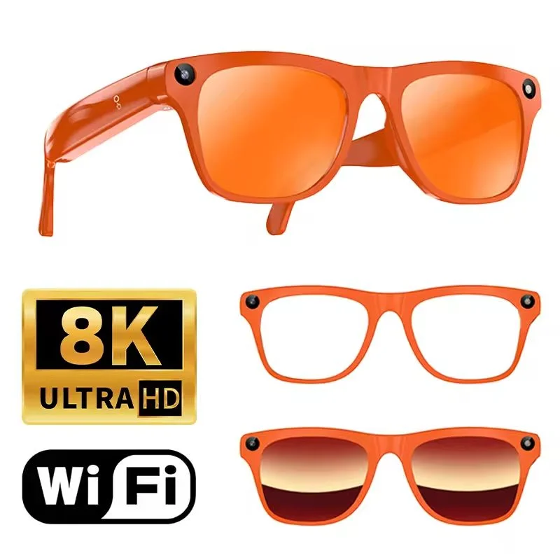Blue smart glasses with AI enhancements and three lenses, featuring a built-in camera, by Corporación Turística.