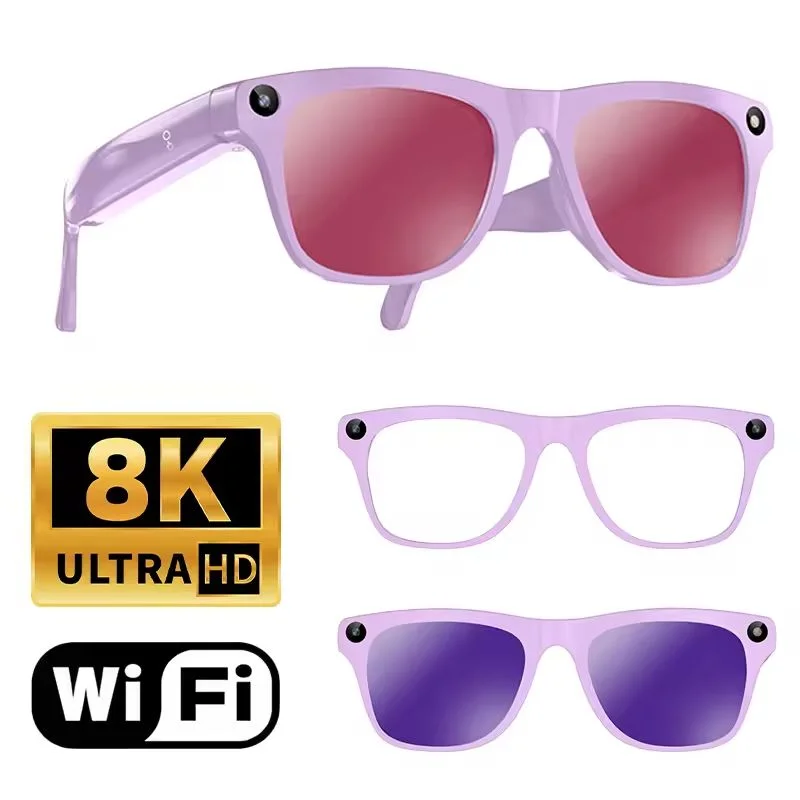 Blue smart glasses with AI, multiple lenses, and camera from Corporación Turística, featuring sleek design and advanced technology.