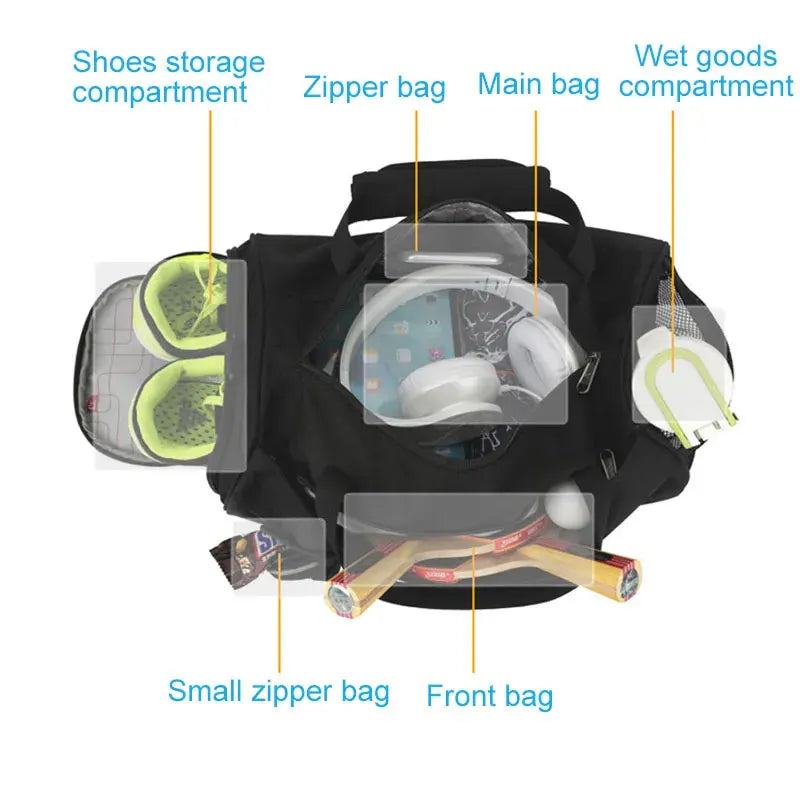 Blue men's gym bag by Corporación Turística with separate wet and dry compartments, large size, and durable design.