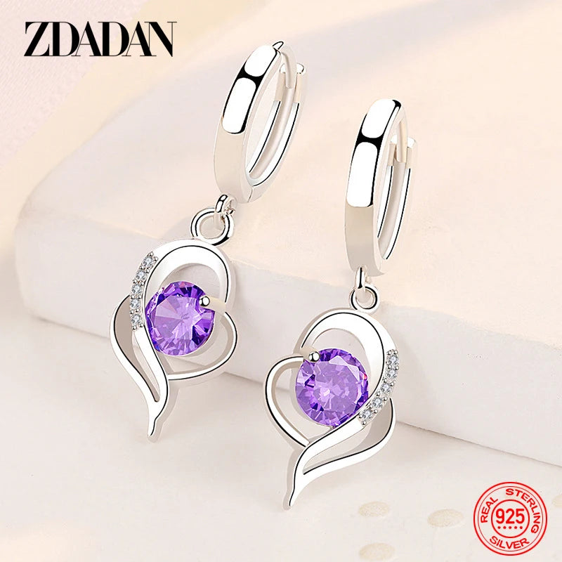 Blue zircon crystal earrings for women from ZDADAN, featuring sparkling gemstone accents and elegant design.