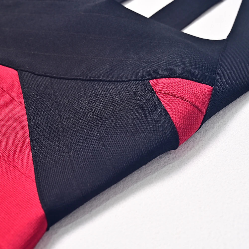 Red and black bandage dress with halter neck by HQBORY, featuring a sexy, fitted design perfect for stylish evening wear.