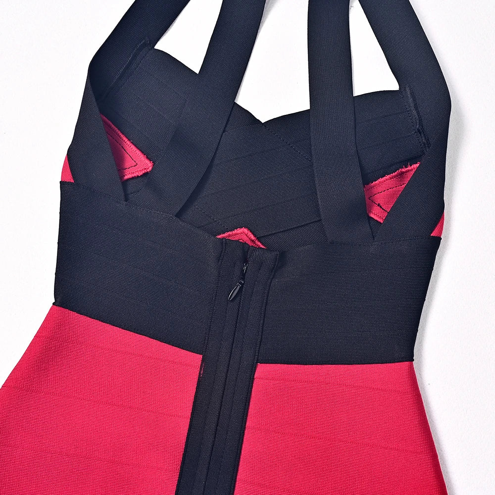 Red and black bandage dress with halter neckline, from HQBORY by Corporación Turística, shown on a model.