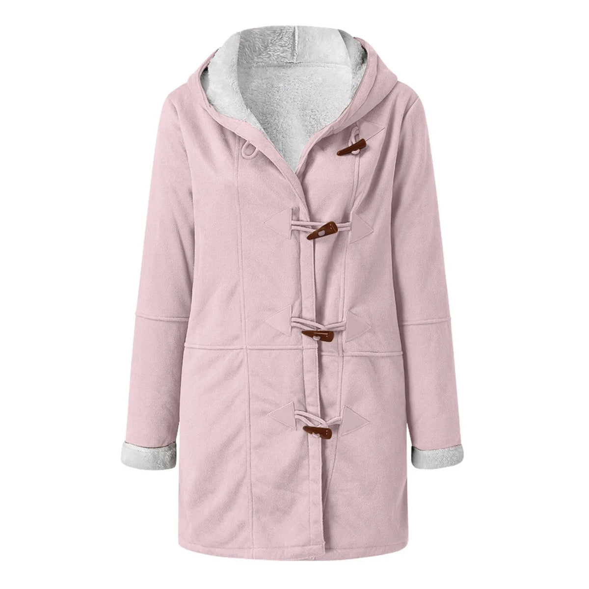 Warm women's autumn and winter coat with hood from Corporación Turística, stylish and cozy for cold weather.