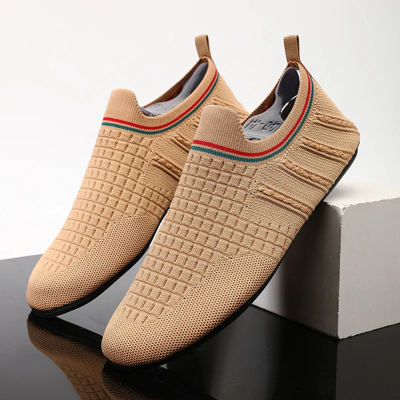 Brown YRZL moccasins for driving, soft leather shoes for men, featuring comfortable slip-on design and classic style.