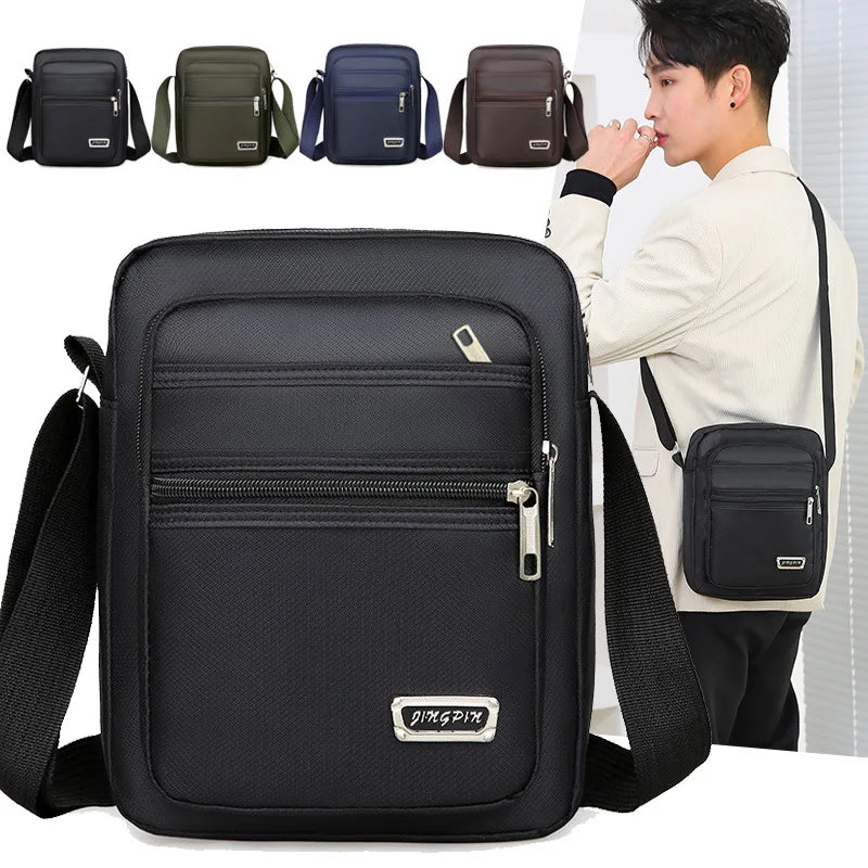 Brown men's crossbody waterproof bag with six zippers, durable and functional, from Corporación Turística.
