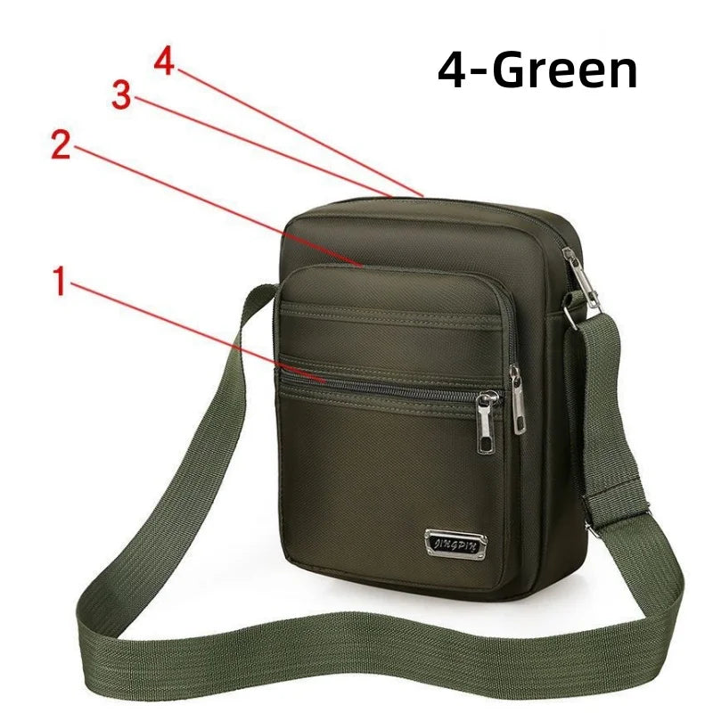 Brown men's waterproof crossbody bag with six zippers from Corporación Turística, designed for durable and practical use.