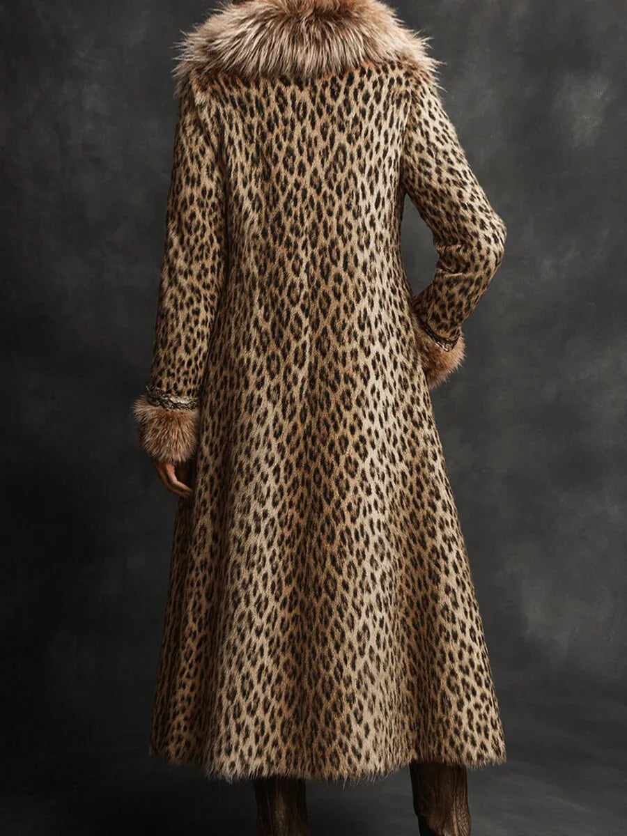Vintage brown synthetic leather coat by Corporación Turística with a turned collar and long sleeves, showcased on a mannequin.