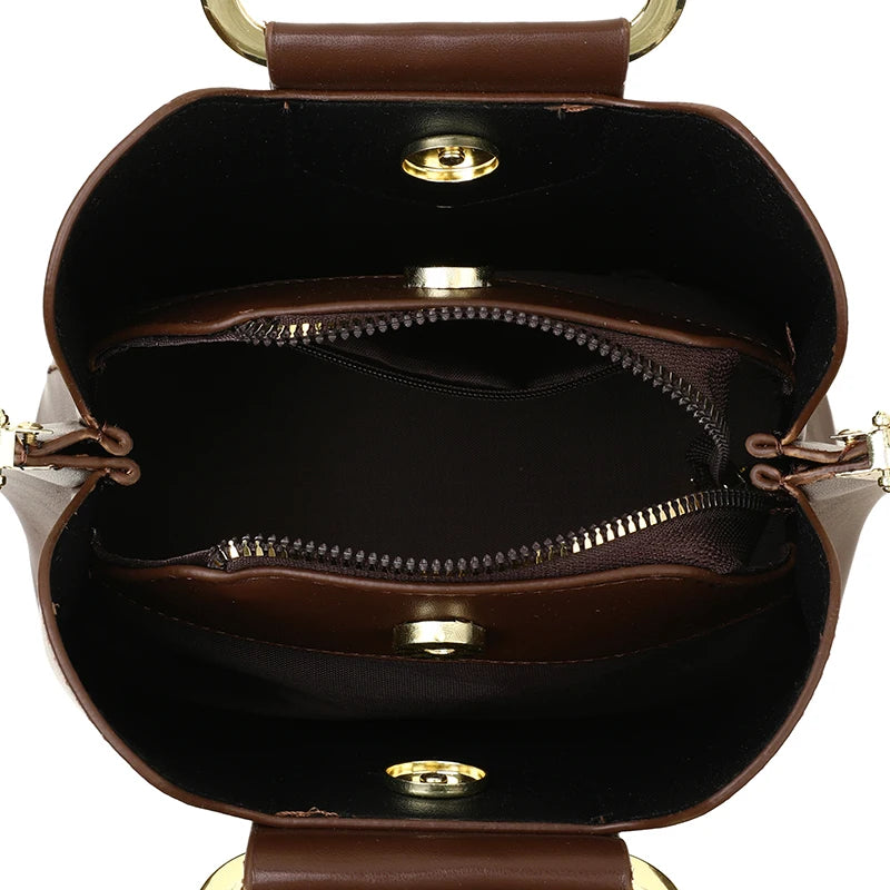 Brown high-quality PU shoulder bag for women, stylish and spacious, with a sleek design and sturdy handles for everyday use.