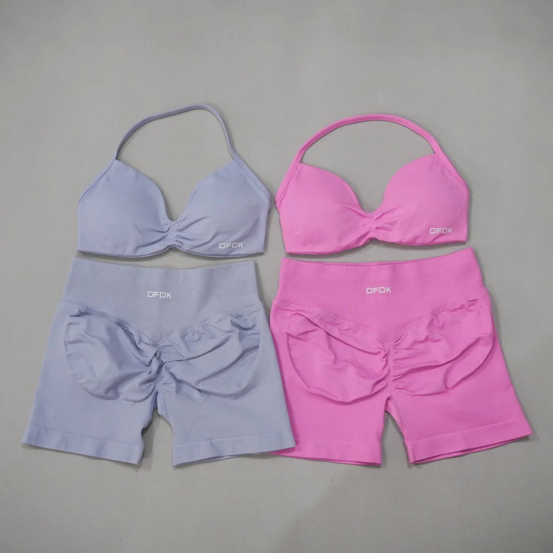 Brown 2-piece women's sports set by Corporación Turística, includes sports bra and matching leggings, designed for active wear.