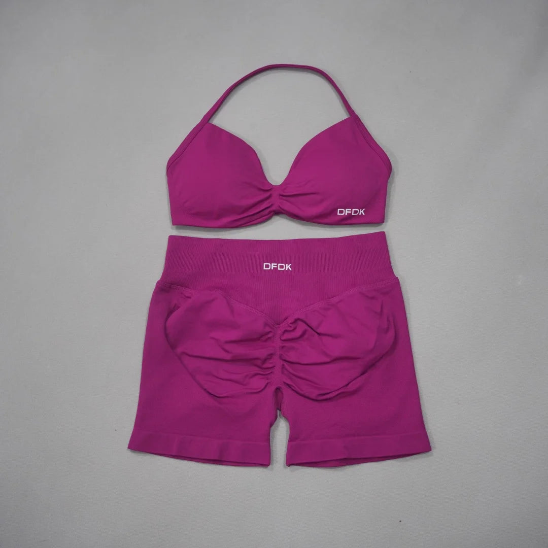 Brown women's 2-piece sports set with bra and leggings from Corporación Turística, perfect for active wear and workouts.