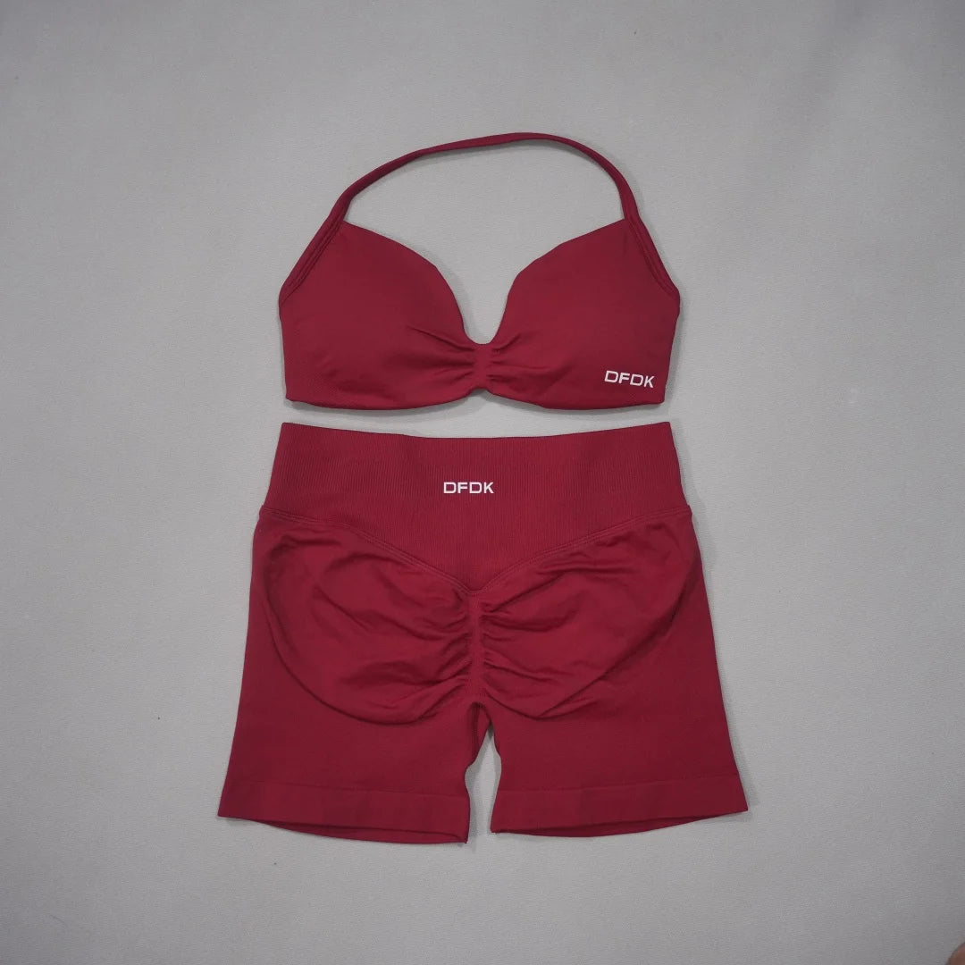 Brown women's 2-piece sports set with sports bra and leggings by Corporación Turística, perfect for active wear and workout sessions.