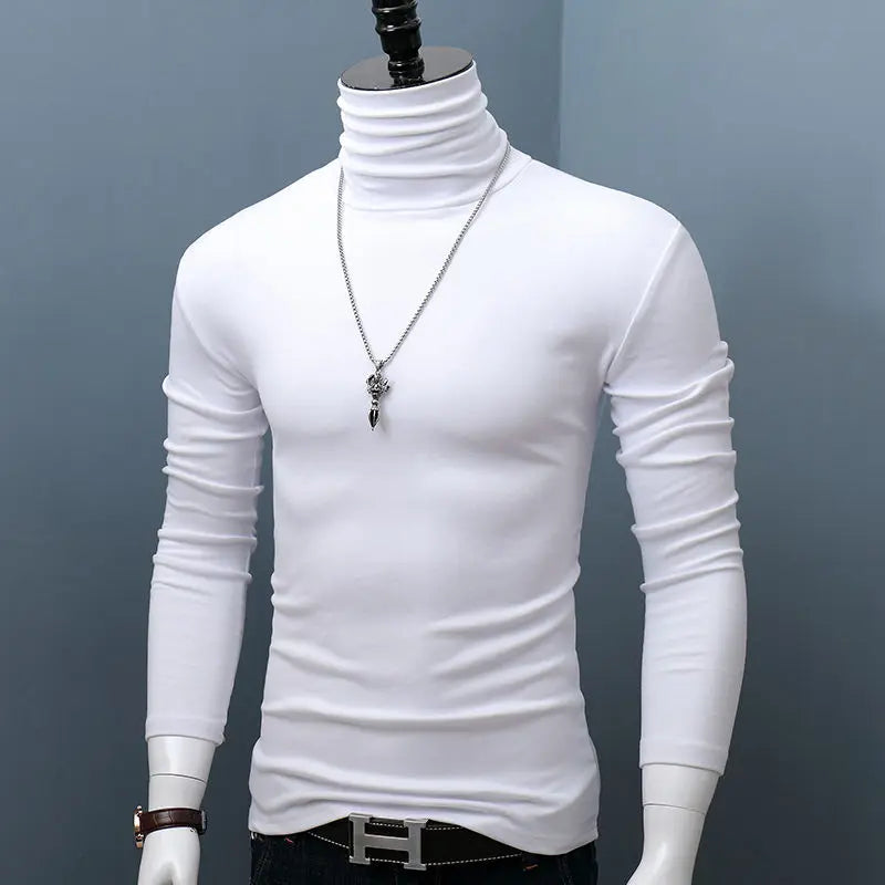 Burgundy classic turtleneck sweater for autumn and winter, worn by a person, from Corporación Turística, suitable for cold weather.