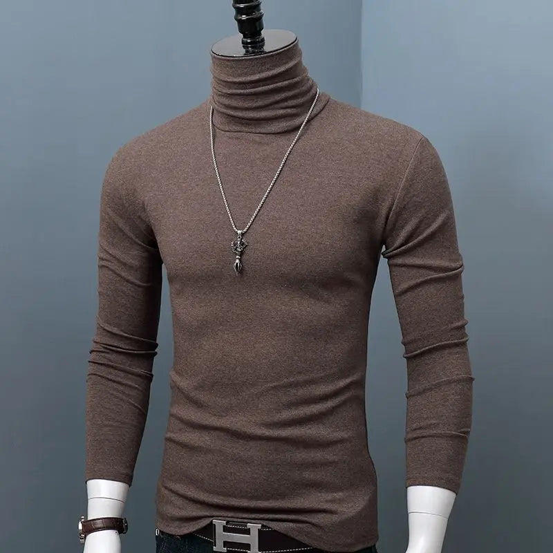 Burgundy classic turtleneck sweatshirt by Corporación Turística, suitable for fall and winter, shown on a model.