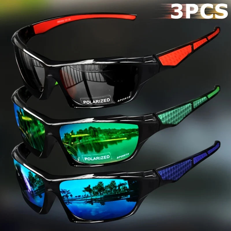 Set of 3 polarized sports sunglasses for men by Corporación Turística, featuring sporty design and UV protection.