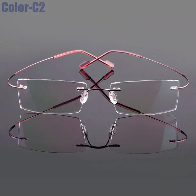 Memory alloy sunglasses in nine colors with rimless design, featuring sleek, lightweight frames and modern style.