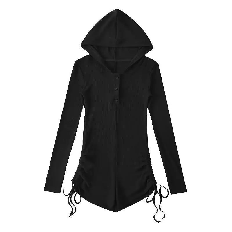 Black Wasteland-style hooded jumpsuit for women, by Corporación Turística, shown in an XL size with a casual, edgy design.