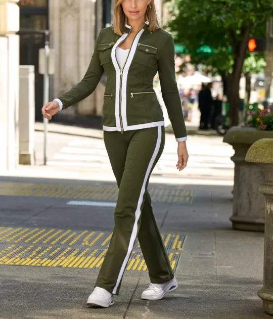 Casual two-piece women's outfit in camel color for autumn and winter, featuring comfortable fabric and stylish design.