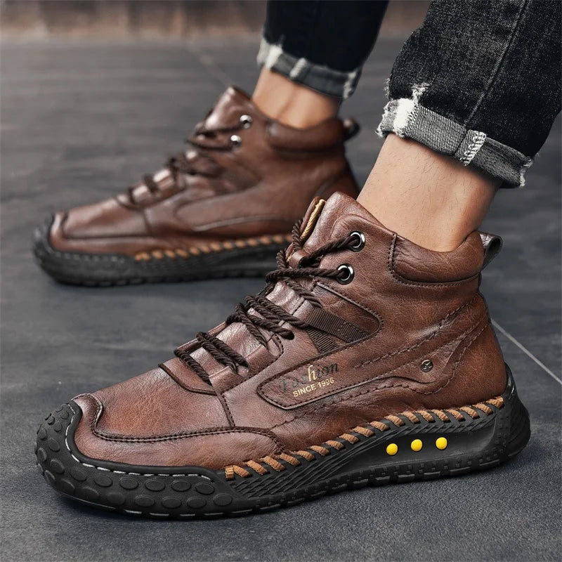 Men's hand-stitched casual fashion boots in camel color from Corporación Turística, featuring a stylish and comfortable design.