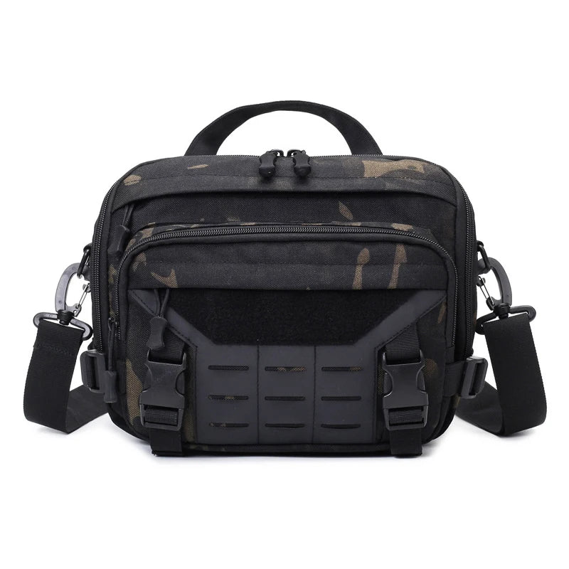 Tactical Molle climbing bag by Corporación Turística with large bandolera, camo design, and multiple compartments for outdoor gear.