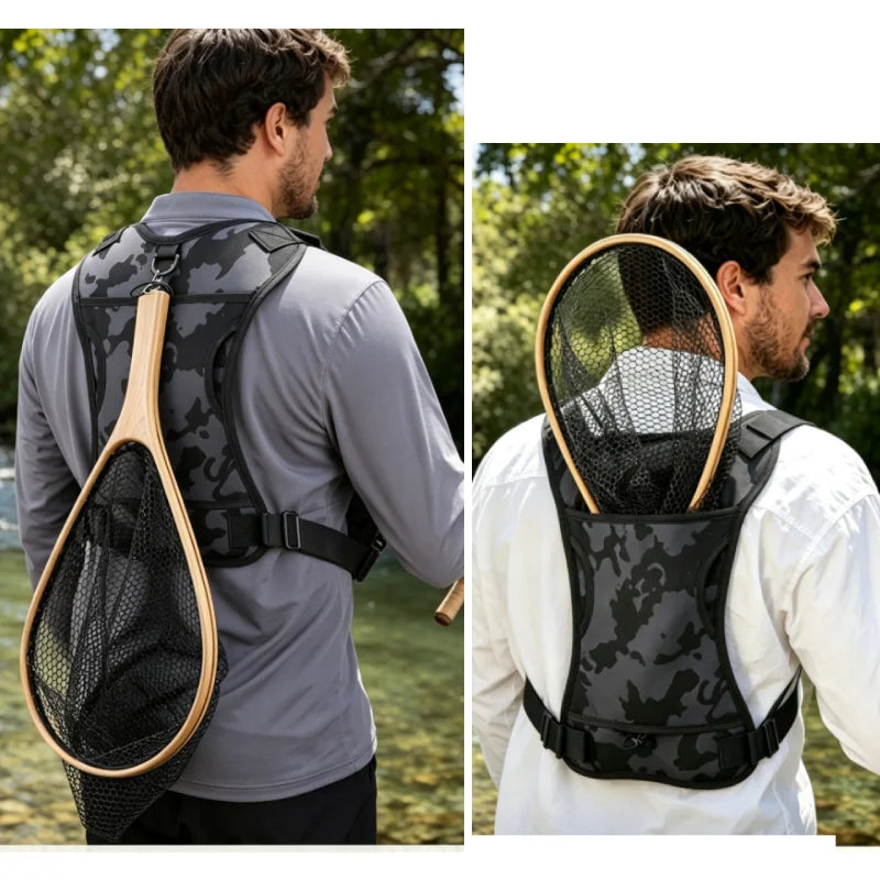 Camo tactical sports vest for cycling, hiking, and outdoor activities, featuring multiple pockets and adjustable straps by Corporación Turística.
