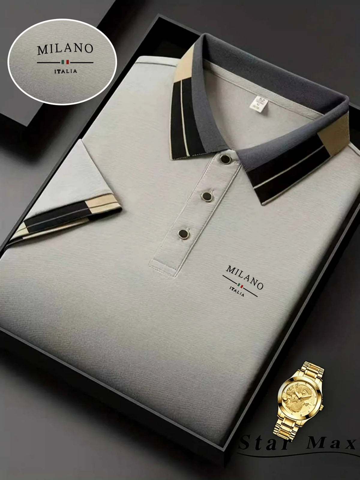 Luxury men's short sleeve polo shirt with horse embroidery, Milan style, casual summer wear, from Corporación Turística.