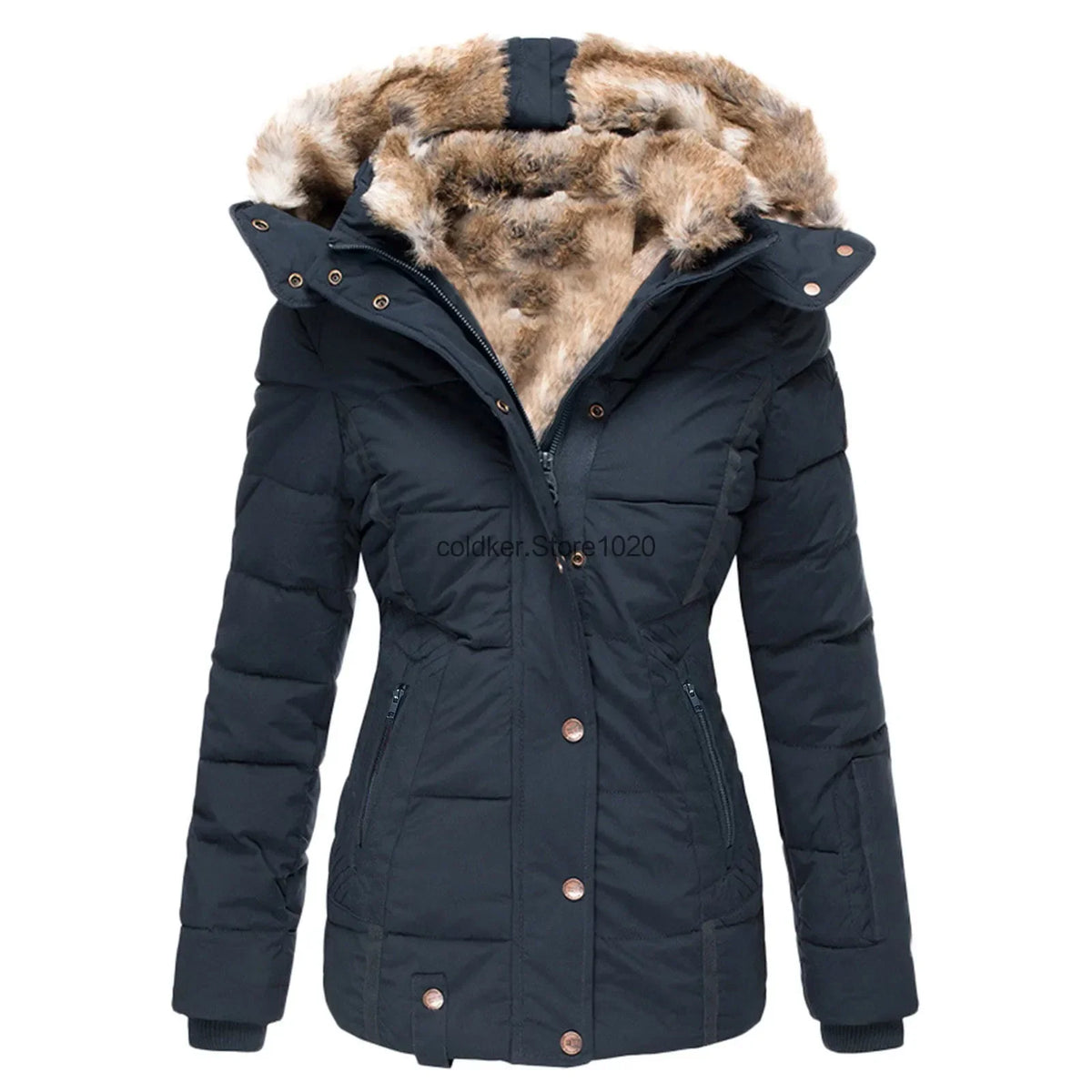 Light pink women's cotton quilted jacket by Corporación Turística, featuring a cozy, padded design for cold weather.