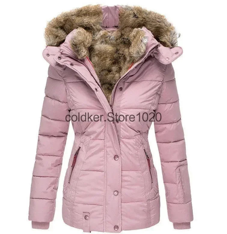 Women’s quilted cotton jacket by Corporación Turística, champagne color, XXL size, stylish winter parka with padded design.