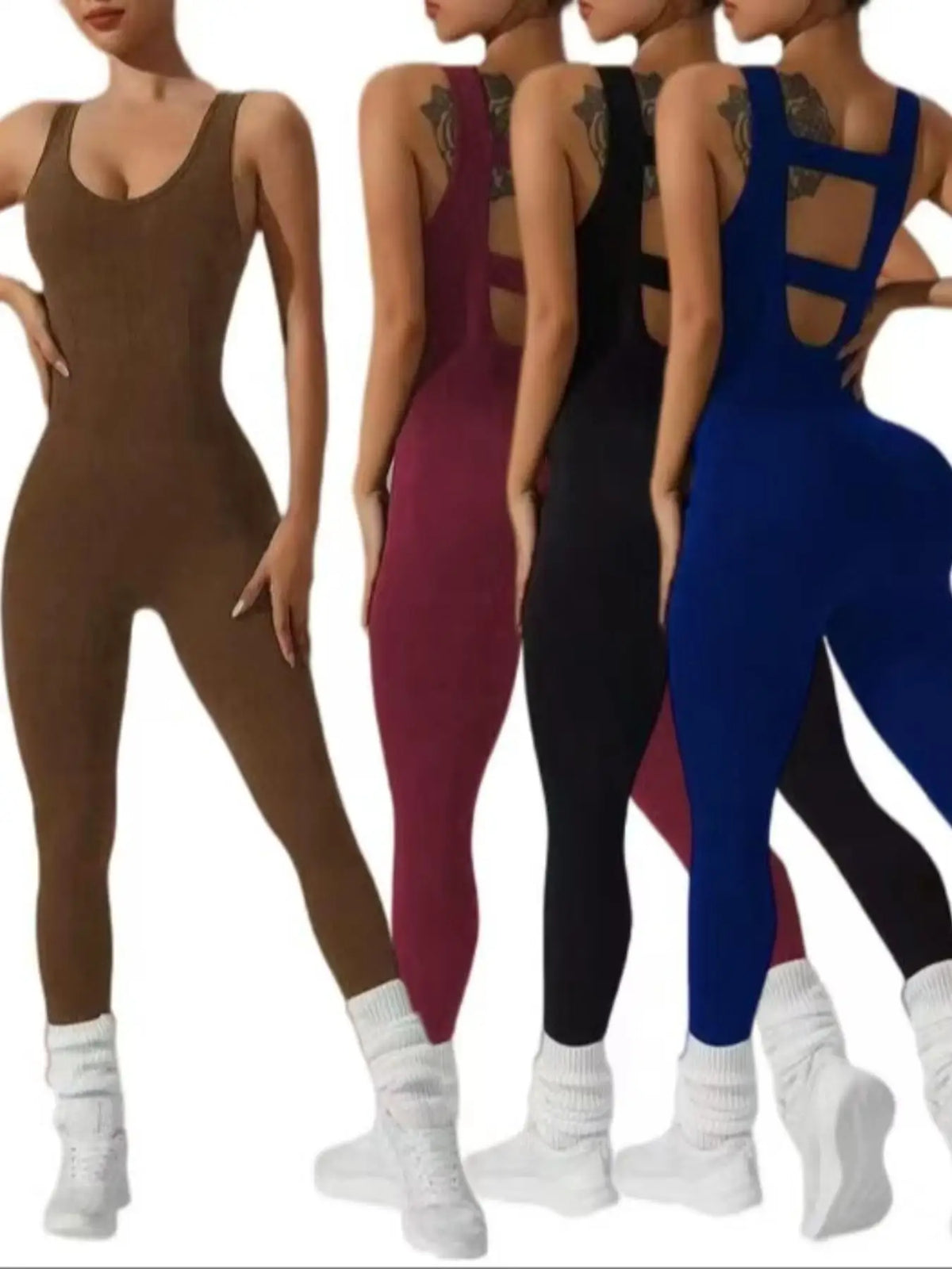 Colorful monogrammed jumpsuit with pants and vest from Corporación Turística, available in four vibrant color options.