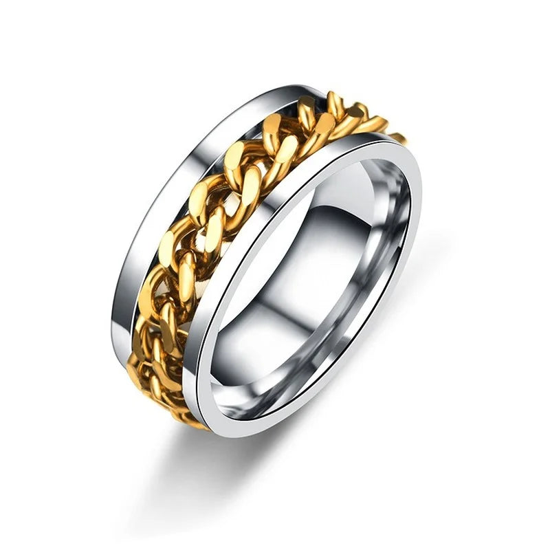 Titanium steel swivel chain rings for women, featuring vibrant colors and durable design, ideal for stylish jewelry accessories.