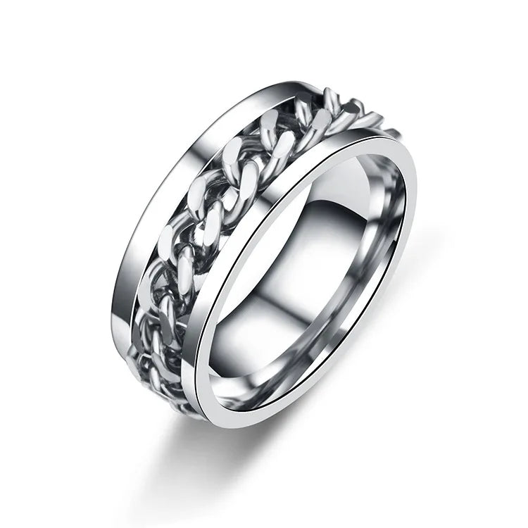 Titanium steel rotating chain ring for women, featuring a sleek design, by Corporación Turística.