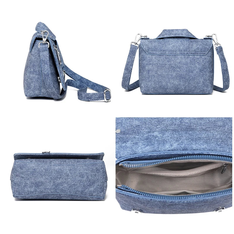 Colorful luxury cotton denim handbag with matching coin purse, featuring a vibrant design and compact 22cm size.