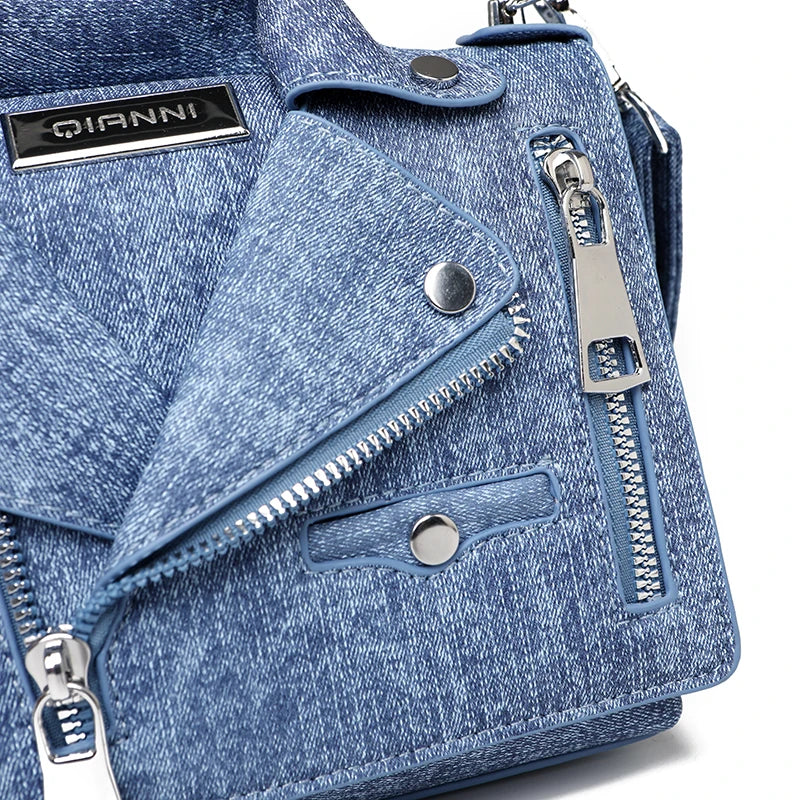 Colorful luxury cotton denim handbag with matching coin purse, featuring vibrant design and spacious interior.