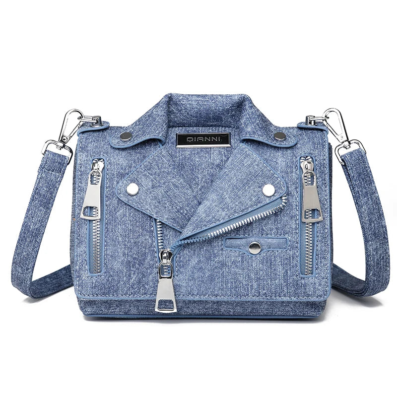 Colorful luxury cotton denim handbag with matching coin purse, featuring vibrant design and compact size for stylish everyday use.
