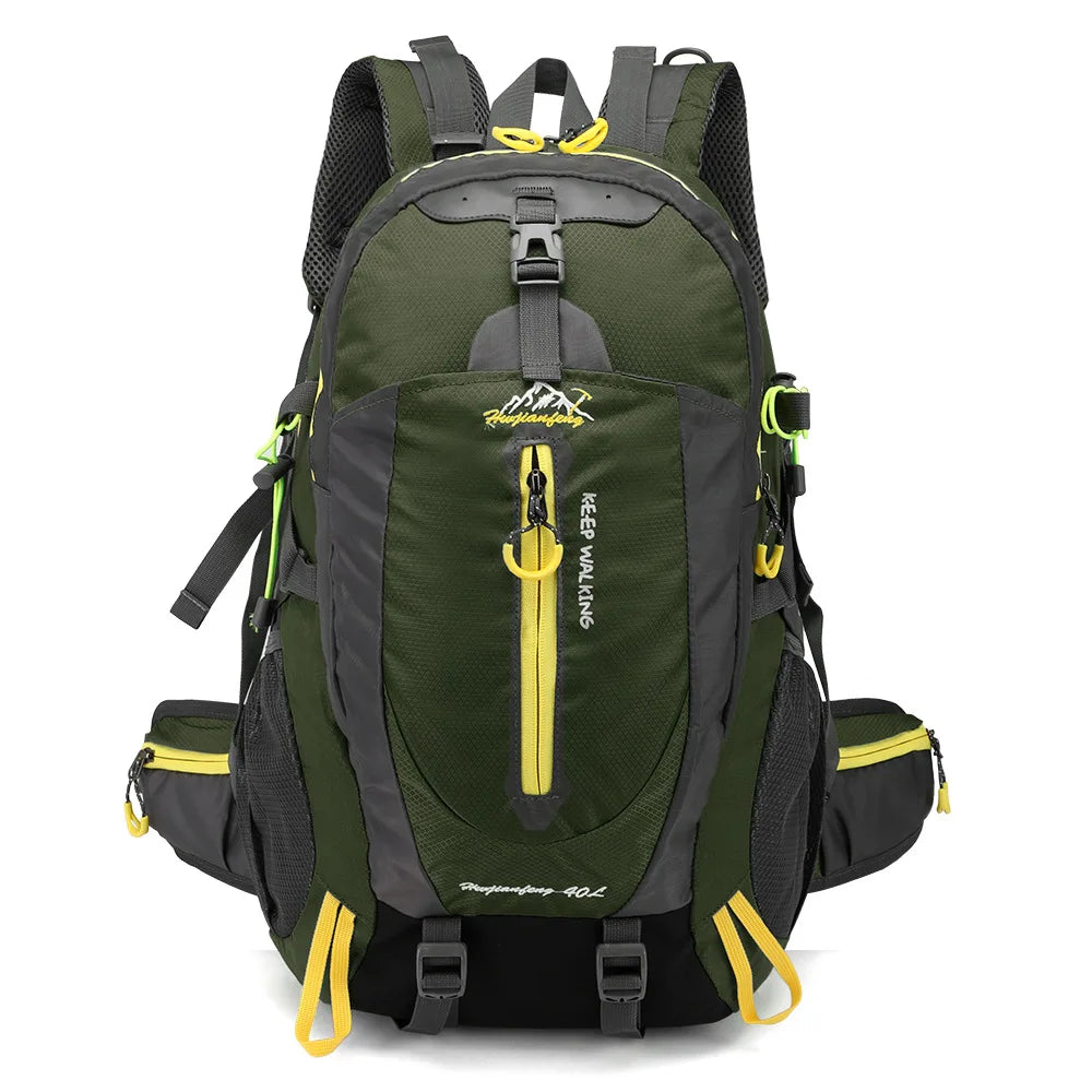 Dark blue 40L hiking backpack for men and women by Corporación Turística, featuring adjustable straps and multiple compartments.