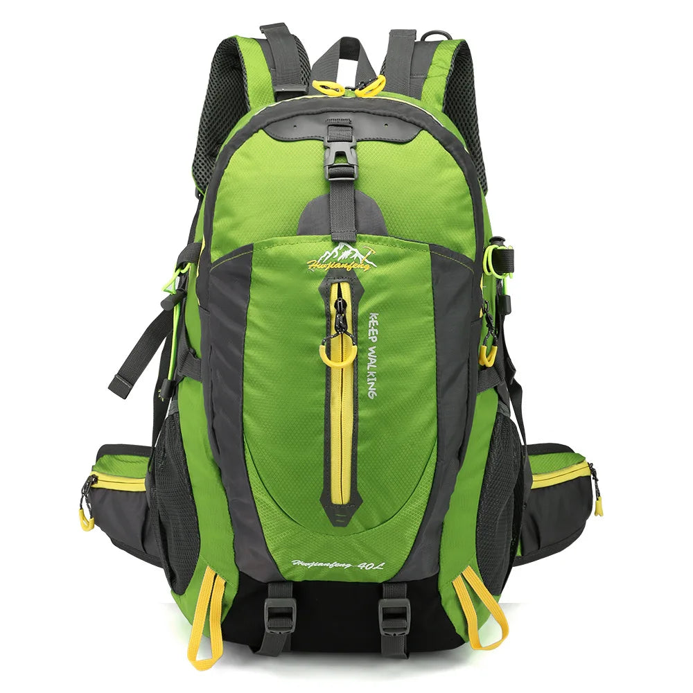 Dark blue 40L hiking backpack for men and women by Corporación Turística, featuring adjustable straps and multiple compartments.