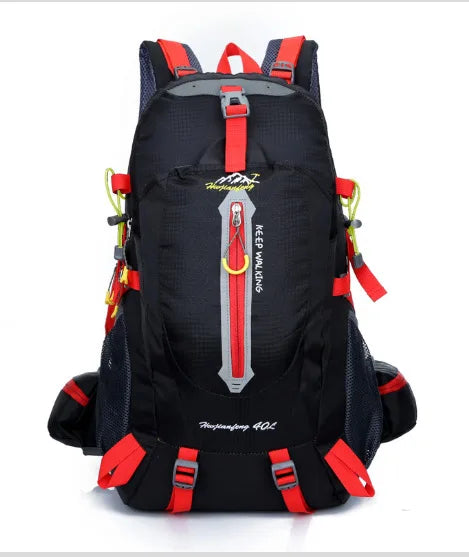 Dark blue 40L hiking backpack for men and women by Corporación Turística, with adjustable straps and multiple compartments.